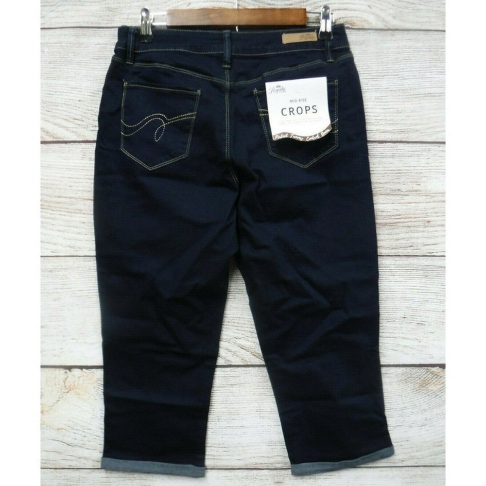 Royalty for Me Jeans Womens 6 Dark Blue Stretch Mid Rise Crop Tummy Control New - Picture 3 of 3